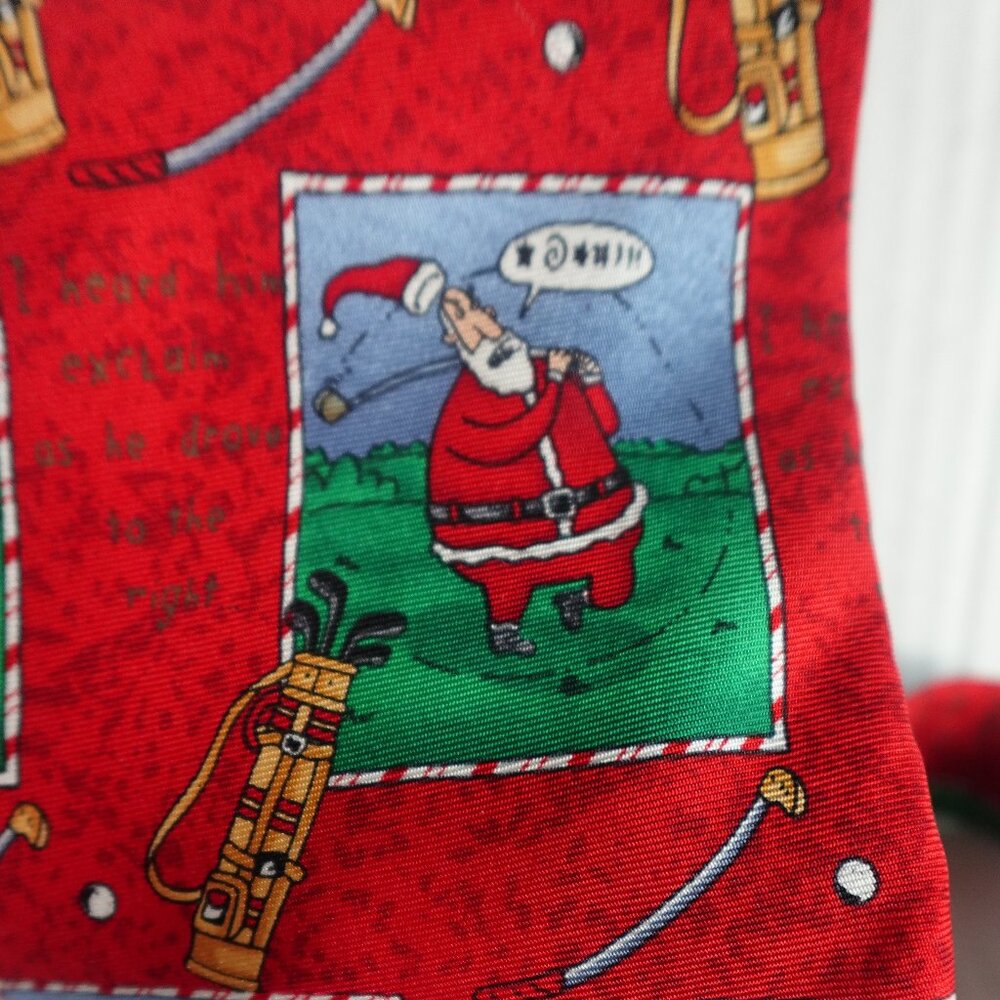 HALLMARK Men's Santa Silk Necktie Bad Golfing Day Christmas Holiday